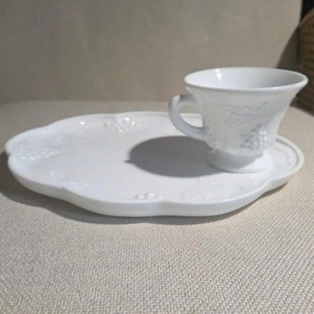 Vintage Indiana Glass Colony Harvest White Milk Glass Snack Set of 4
